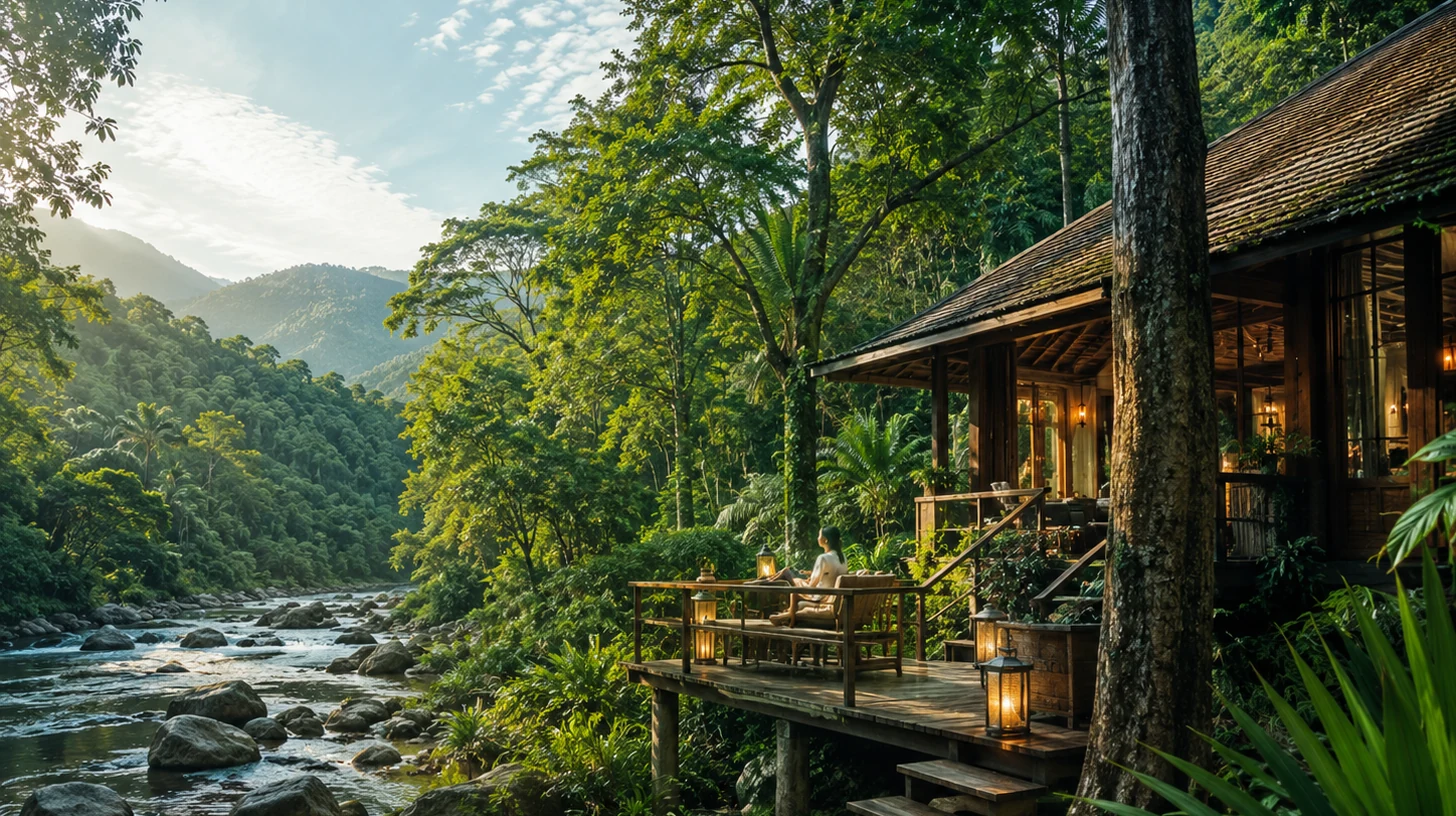 Rainforest hiking route through lush Sabah foliage